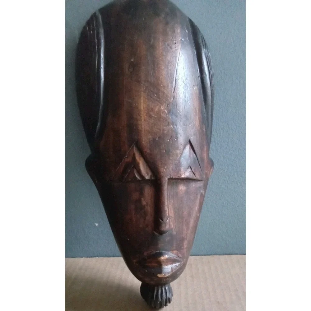 Vintage African Wood Carved‎ Wall Hanging Mask Tribal Art Decor